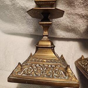 Ornate Gothic Victorian Brass Antique Candle Holders - William Tonks And Sons C1